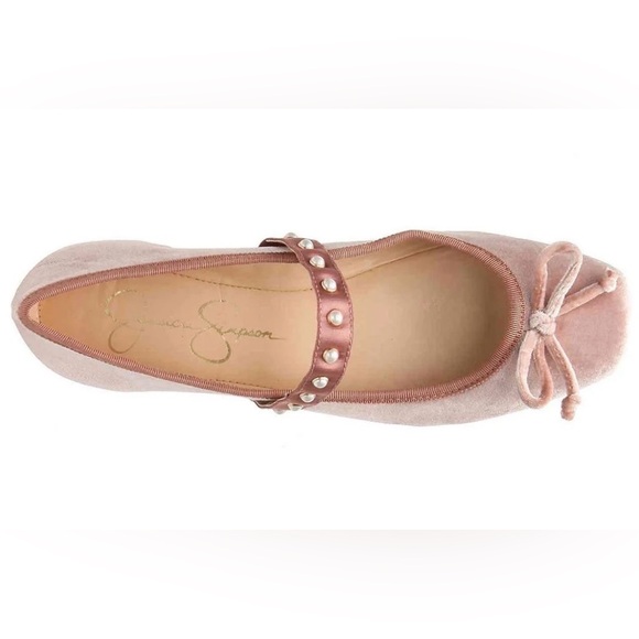 Jessica Simpson Velvet Flats with Bow and Studded Strap - Picture 1 of 5